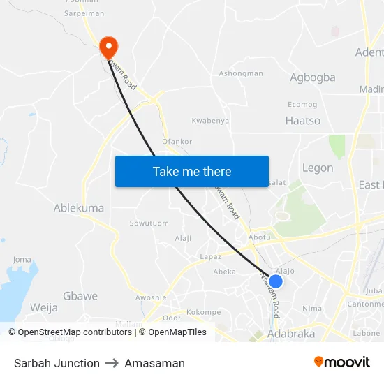 Sarbah Junction to Amasaman map