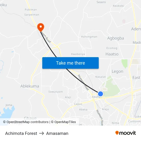 Achimota Forest to Amasaman map