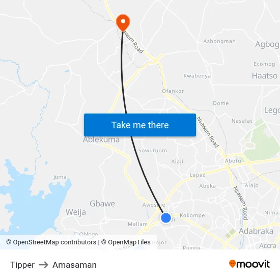 Tipper to Amasaman map