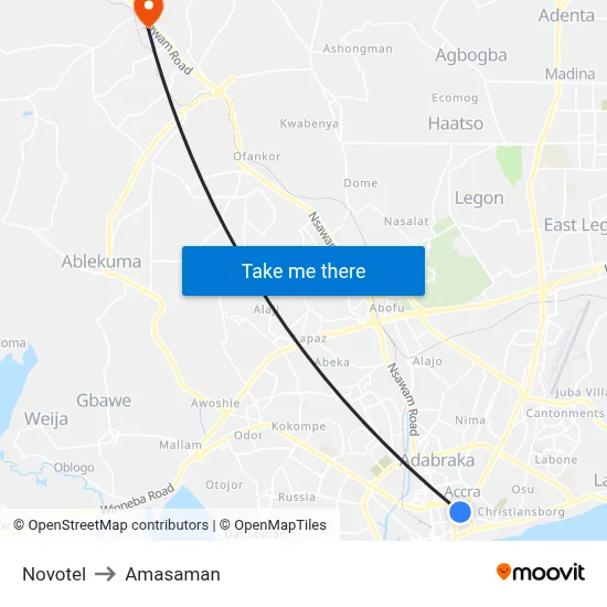 Novotel to Amasaman map