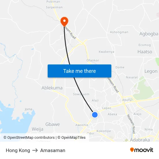 Hong Kong to Amasaman map