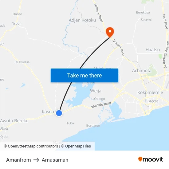 Amanfrom to Amasaman map