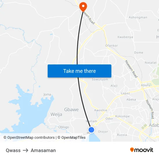 Qwass to Amasaman map