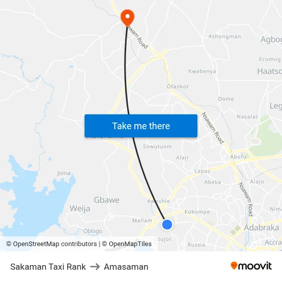 Sakaman Taxi Rank to Amasaman map