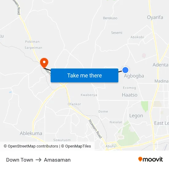 Down Town to Amasaman map