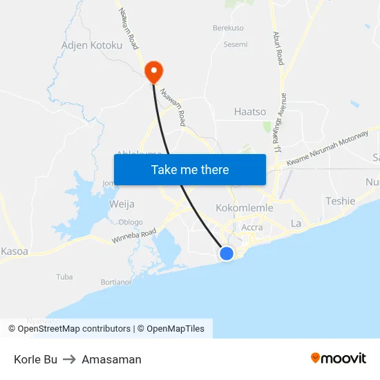 Korle Bu to Amasaman map