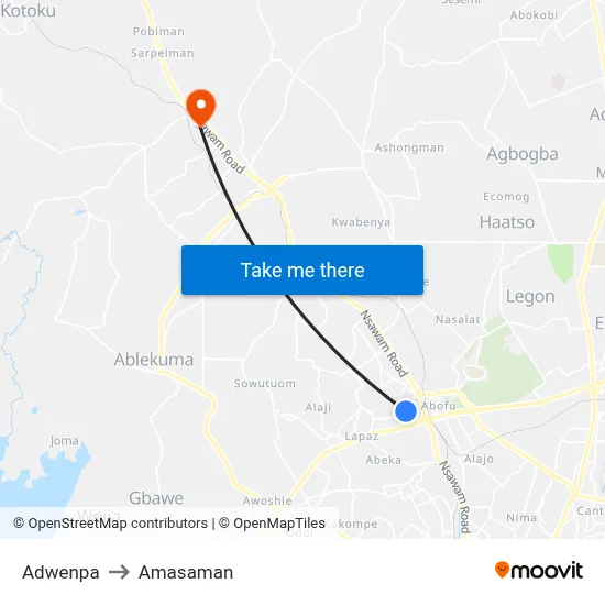 Adwenpa to Amasaman map