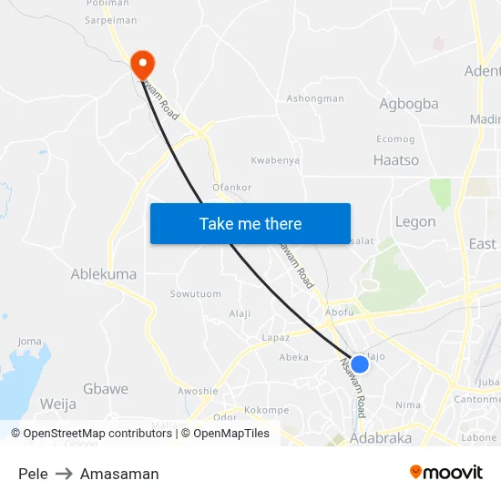 Pele to Amasaman map