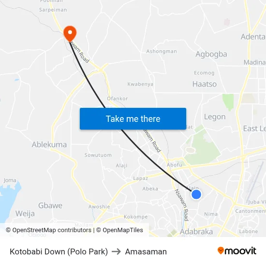 Kotobabi Down (Polo Park) to Amasaman map