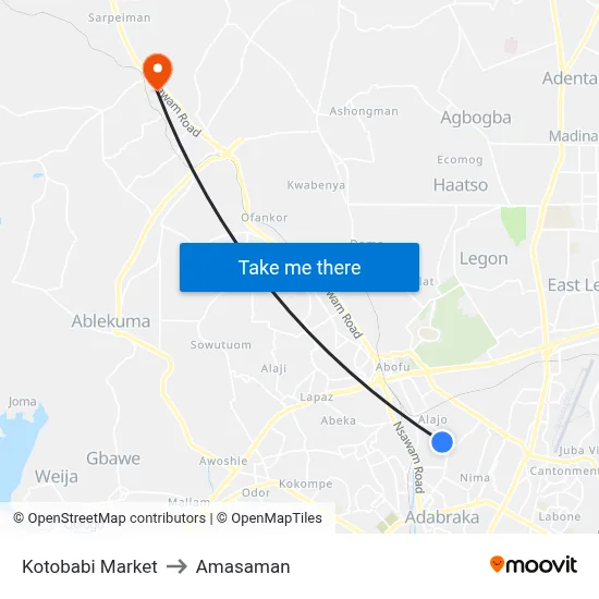 Kotobabi Market to Amasaman map