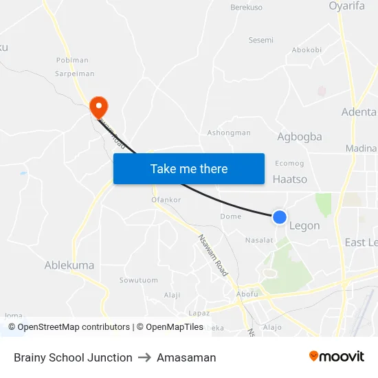 Brainy School Junction to Amasaman map