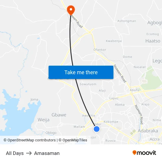 All Days to Amasaman map