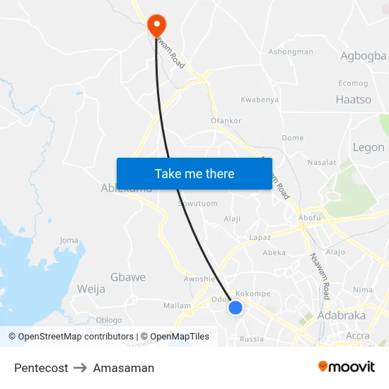 Pentecost to Amasaman map