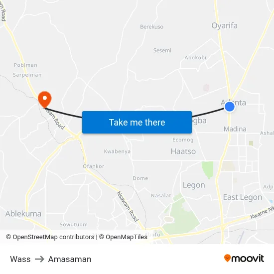 Wass to Amasaman map