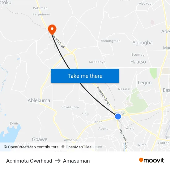 Achimota Overhead to Amasaman map