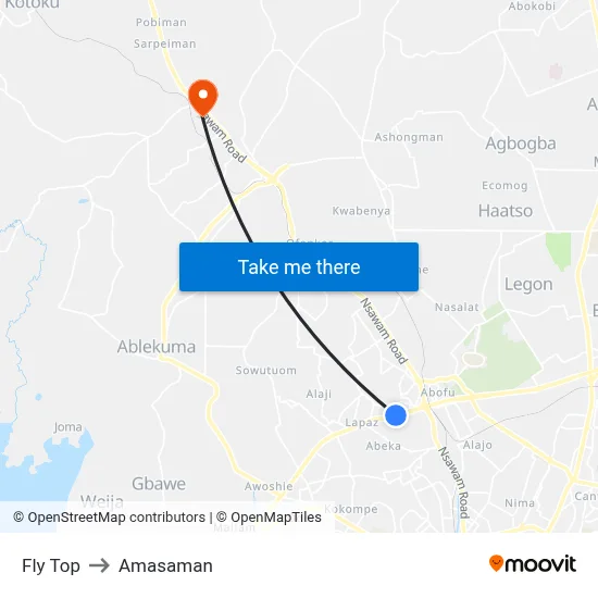 Fly Top to Amasaman map