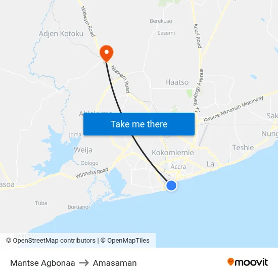 Mantse Agbonaa to Amasaman map