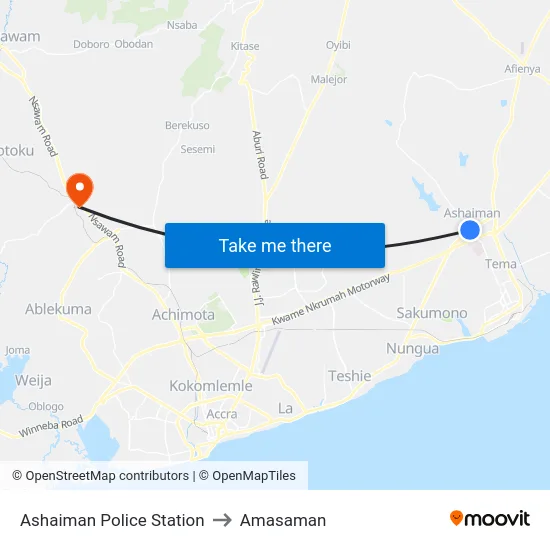 Ashaiman Police Station to Amasaman map