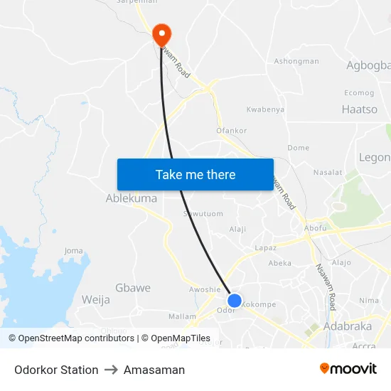 Odorkor Station to Amasaman map
