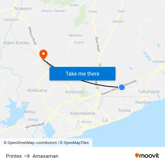 Printex to Amasaman map