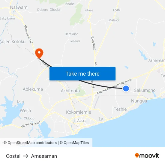 Costal to Amasaman map