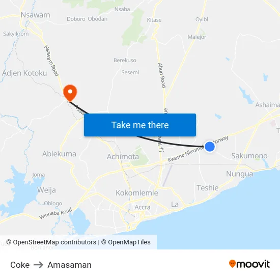 Coke to Amasaman map