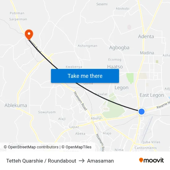Tetteh Quarshie / Roundabout to Amasaman map
