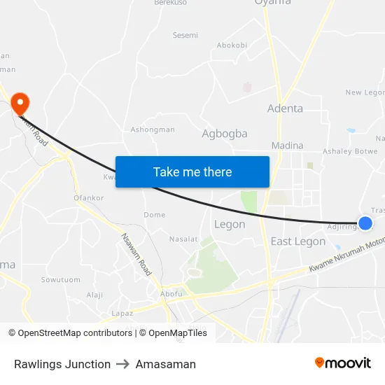 Rawlings Junction to Amasaman map