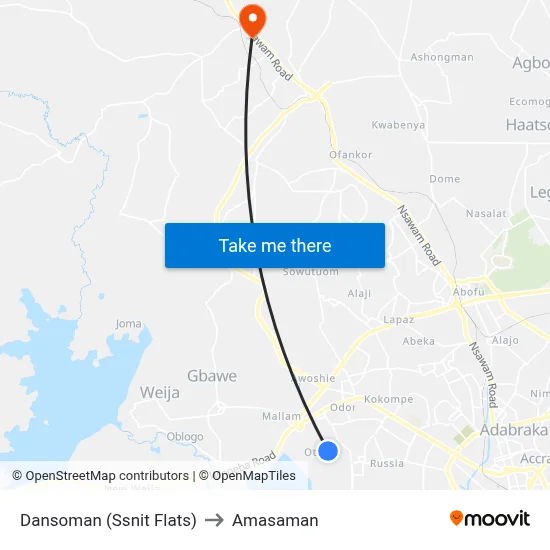Dansoman (Ssnit Flats) to Amasaman map