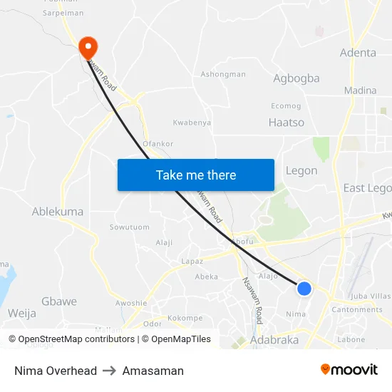 Nima Overhead to Amasaman map
