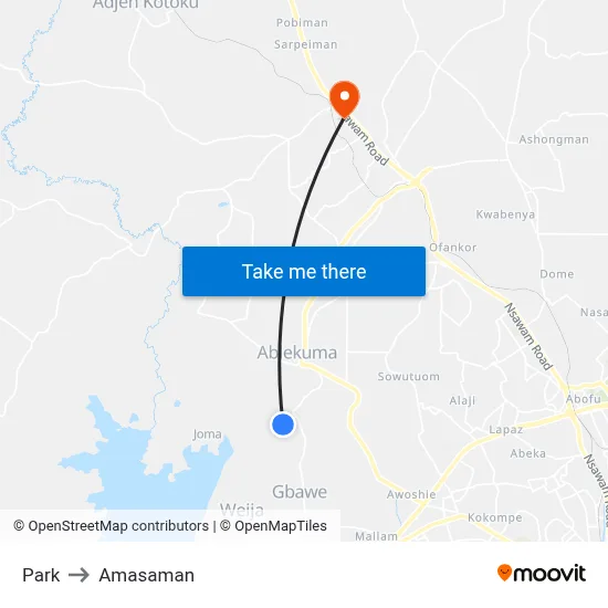 Park to Amasaman map