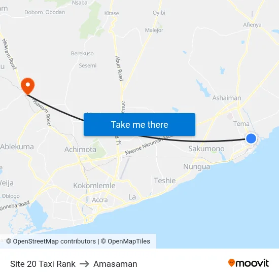 Site 20 Taxi Rank to Amasaman map