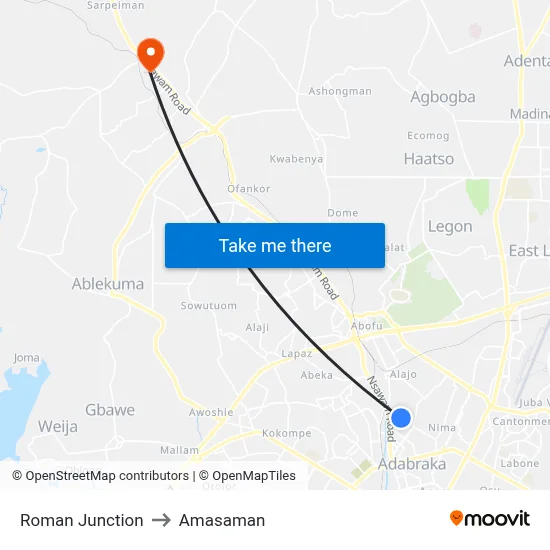 Roman Junction to Amasaman map