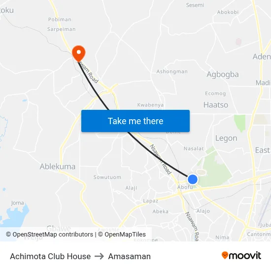 Achimota Club House to Amasaman map