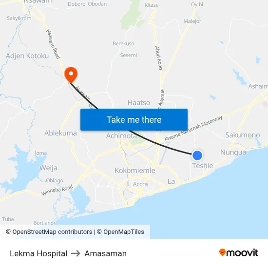 Lekma Hospital to Amasaman map