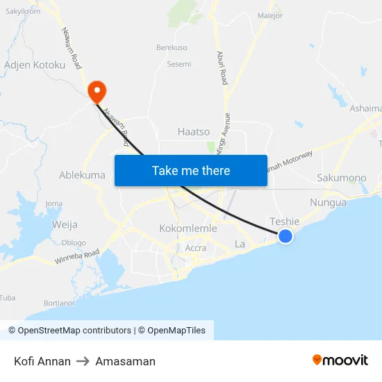 Kofi Annan to Amasaman map