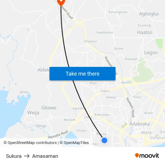 Sukura to Amasaman map