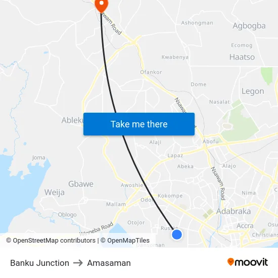 Banku Junction to Amasaman map