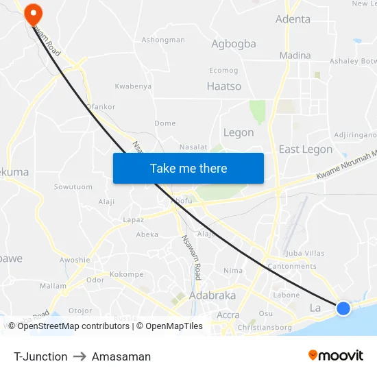 T-Junction to Amasaman map