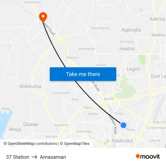 37 Station to Amasaman map