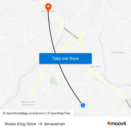 Stelee Drug Store to Amasaman map