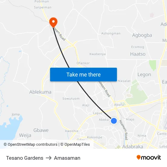 Tesano Gardens to Amasaman map