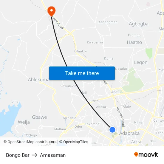 Bongo Bar to Amasaman map