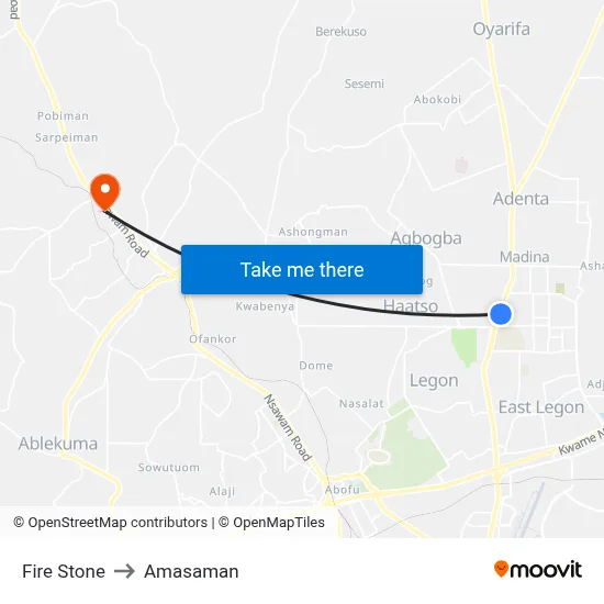 Fire Stone to Amasaman map