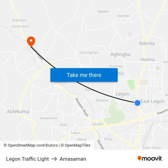 Legon Traffic Light to Amasaman map