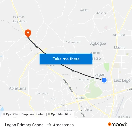 Legon Primary School to Amasaman map
