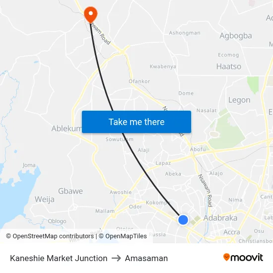 Kaneshie Market Junction to Amasaman map
