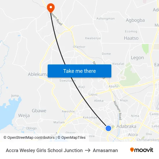 Accra Wesley Girls School Junction to Amasaman map