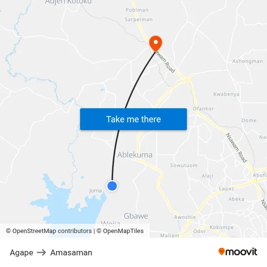 Agape to Amasaman map