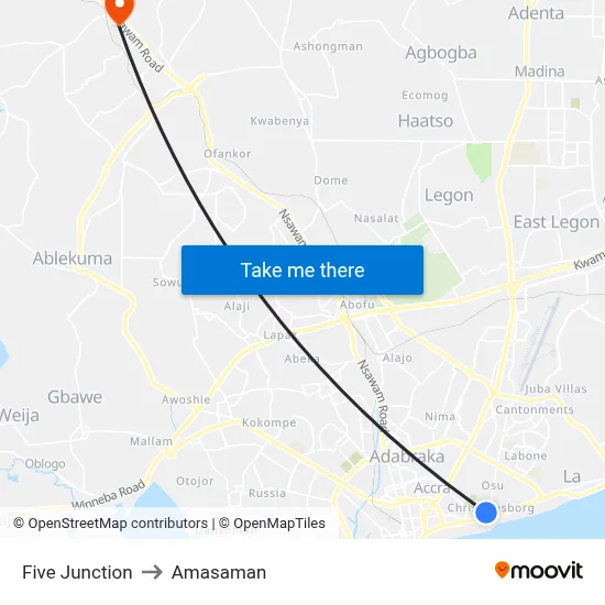 Five Junction to Amasaman map